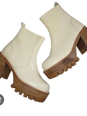 Jeffrey Campbell Quavo Platform Ankle Boots "ice crinkle" cream patent finish